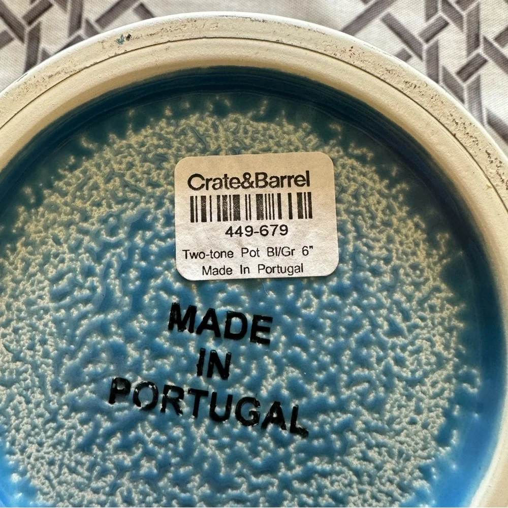 Crate&Barrel Two-Tone Blue Green Pot 6”